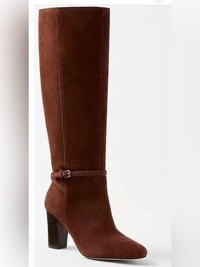 NEW ANN TAYLOR BROWN HIGH HEEL SUEDE LEATHER BUCKLE TALL KNEE HIGH BOOTS SIZE 10